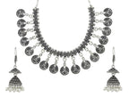 Tribal Bohemian Pearl Oxidized German Silver Plated Bass Necklace Earring Combo For Women