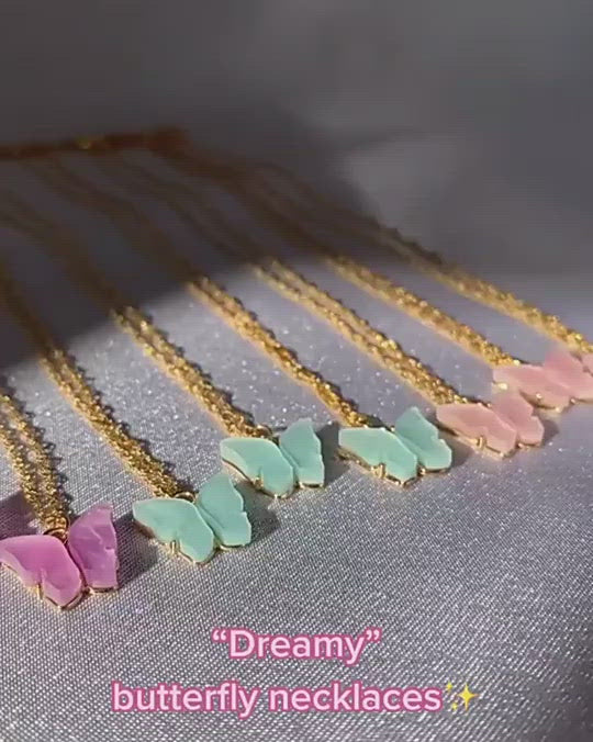 Brass With Pink Gold Butterfly Necklace Pendant Chain Women Girls
