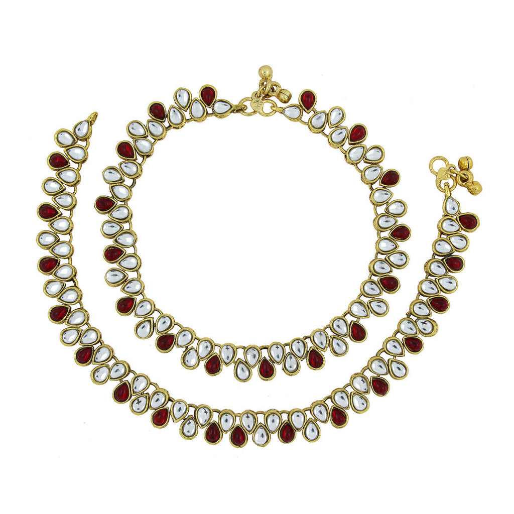 Bridal Traditional Kundan Ruby Look Payal Anklet Pair 30Cm Bulk