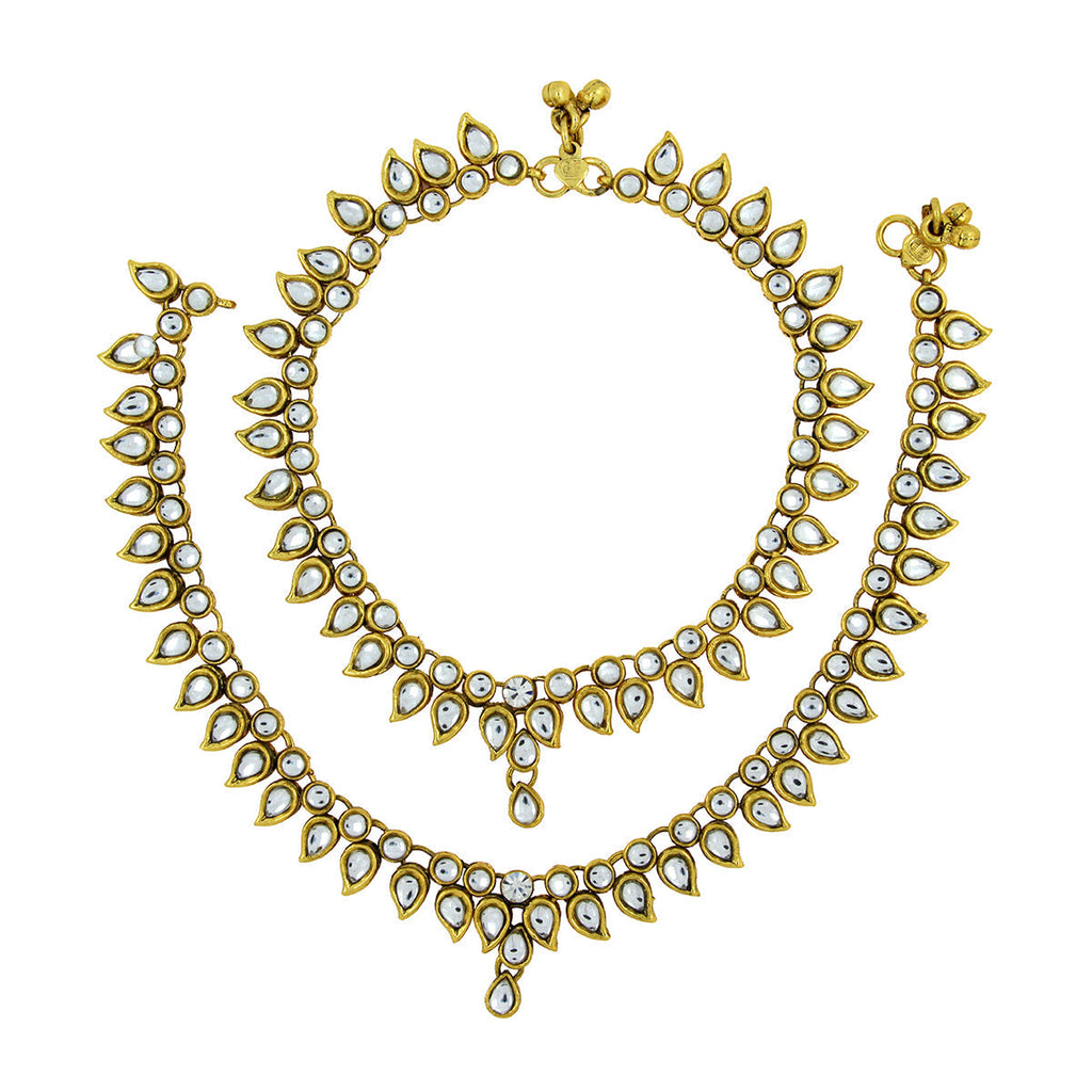 Bridal Antique Traditional Kundan Look Payal Anklet Pair 30Cm Bulk