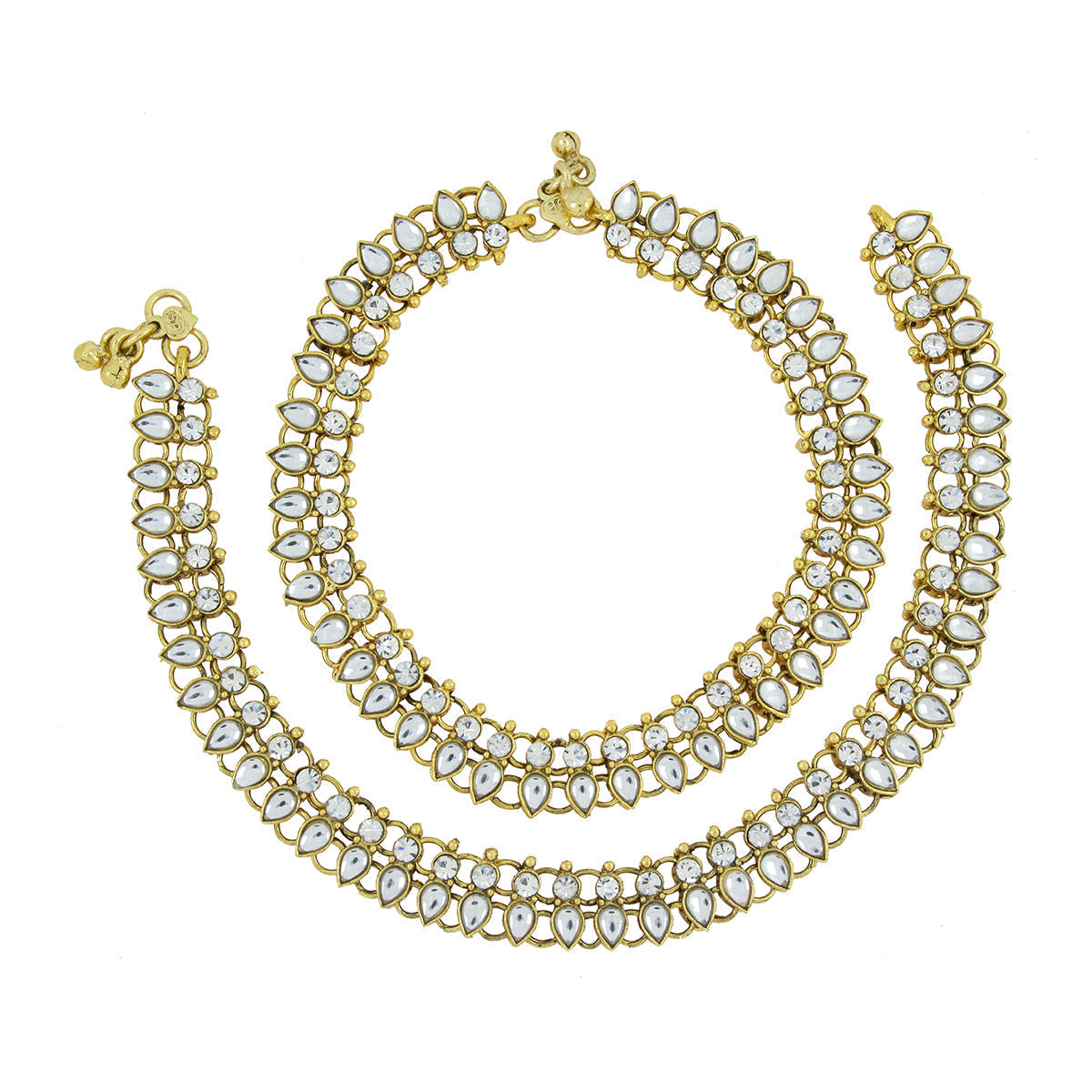 Bridal Antique Traditional Leaf Design Kundan Look Pair Of Anklet Main image