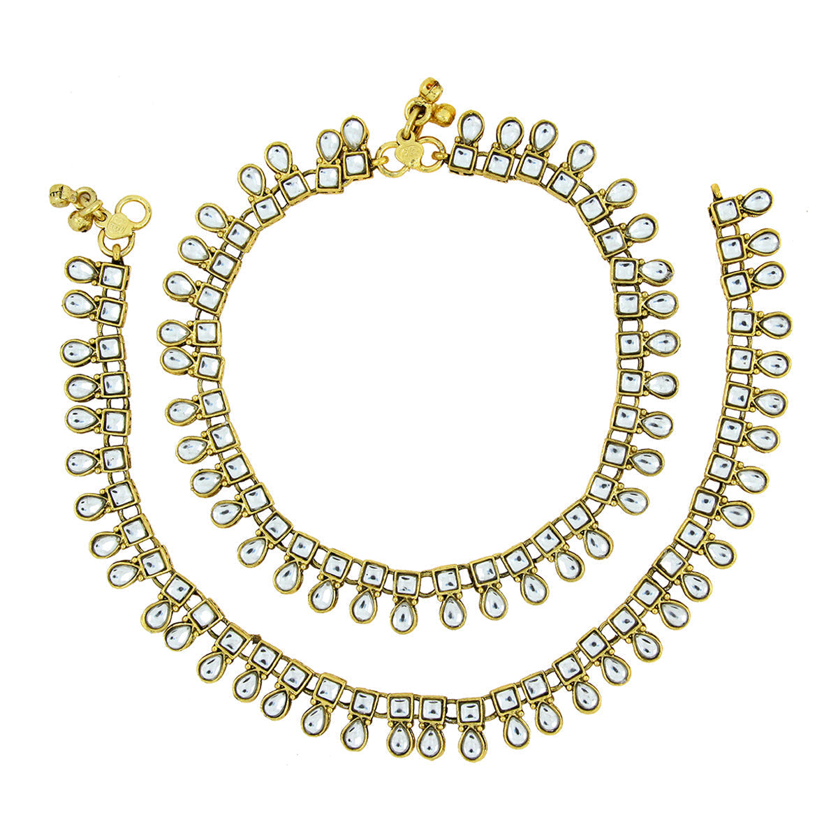 Bridal Antique Traditional Square Drop Kundan Look Pair Of Anklet Main image
