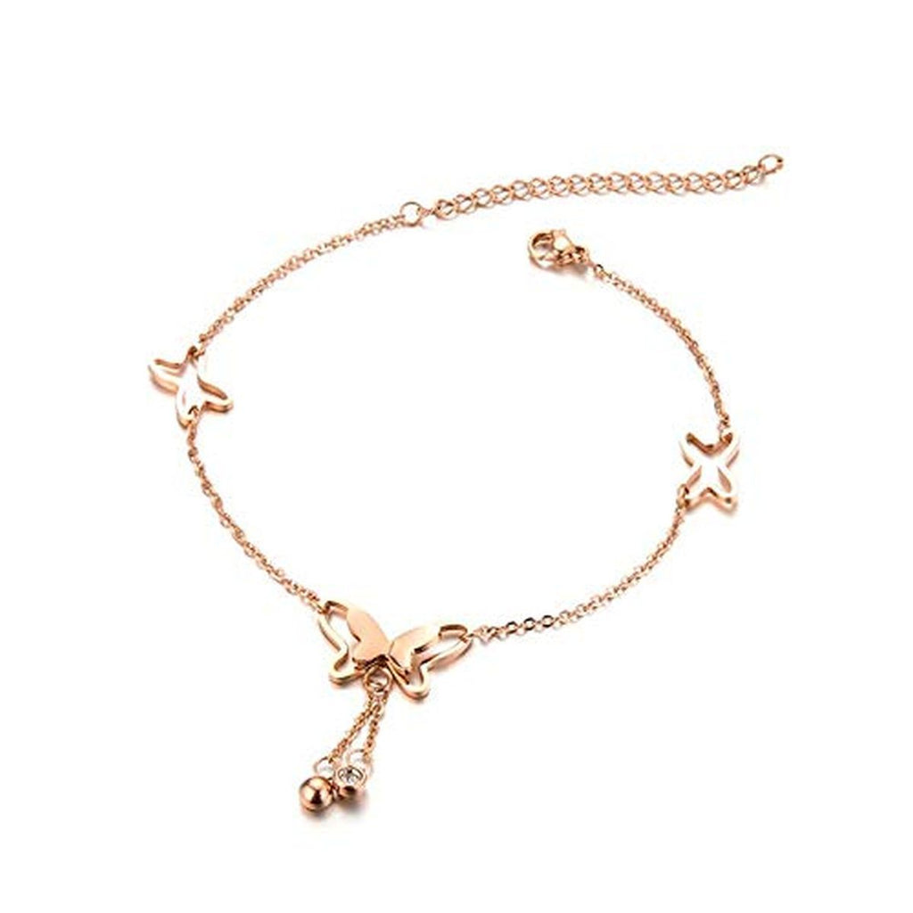 Butterfly Rose Gold Copper Single Anklet For Women Bulk