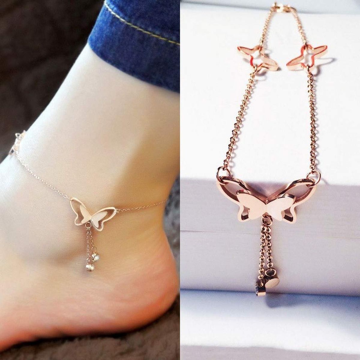 Butterfly Rose Gold Copper Single Anklet For Women Bulk