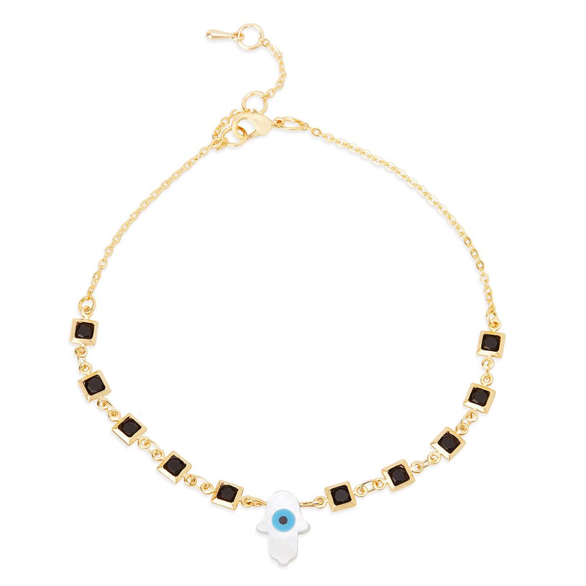 Evil Eye Hama Mother Of Pearl Gold Link Chain Single Charm Anklet Bulk