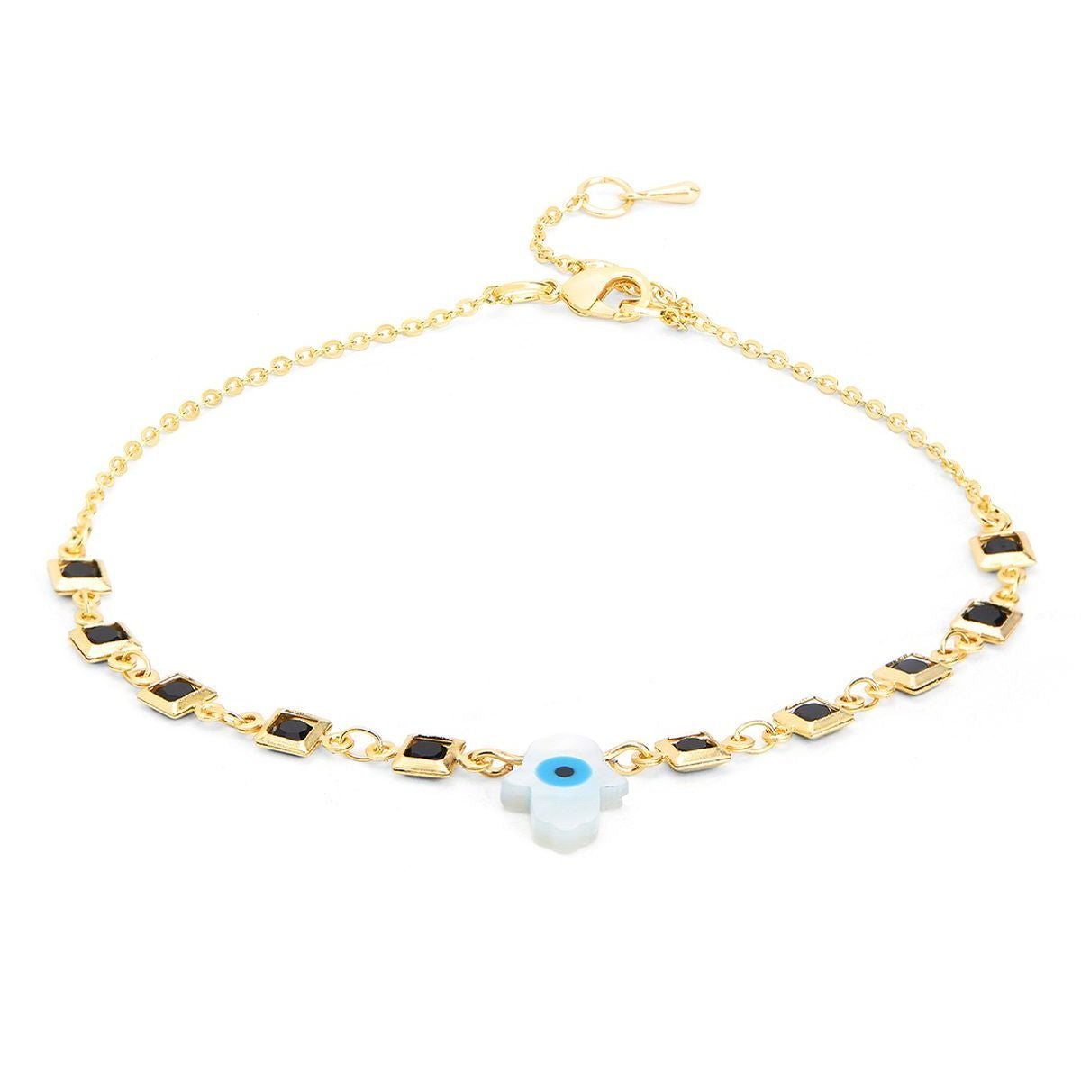 Evil Eye Hama Mother Of Pearl Gold Link Chain Single Charm Anklet Bulk