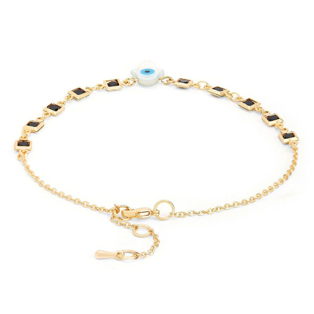 Evil Eye Hama Mother Of Pearl Gold Link Chain Single Charm Anklet Bulk