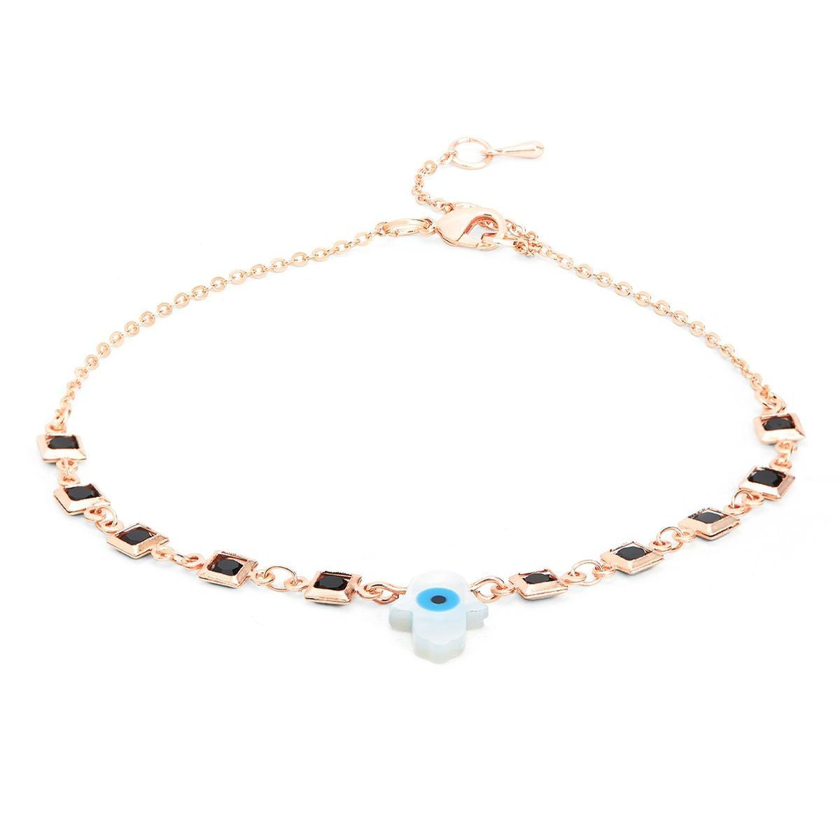 Evil Eye Hama Mother Of Pearl Gold Link Chain Single Charm Anklet Bulk