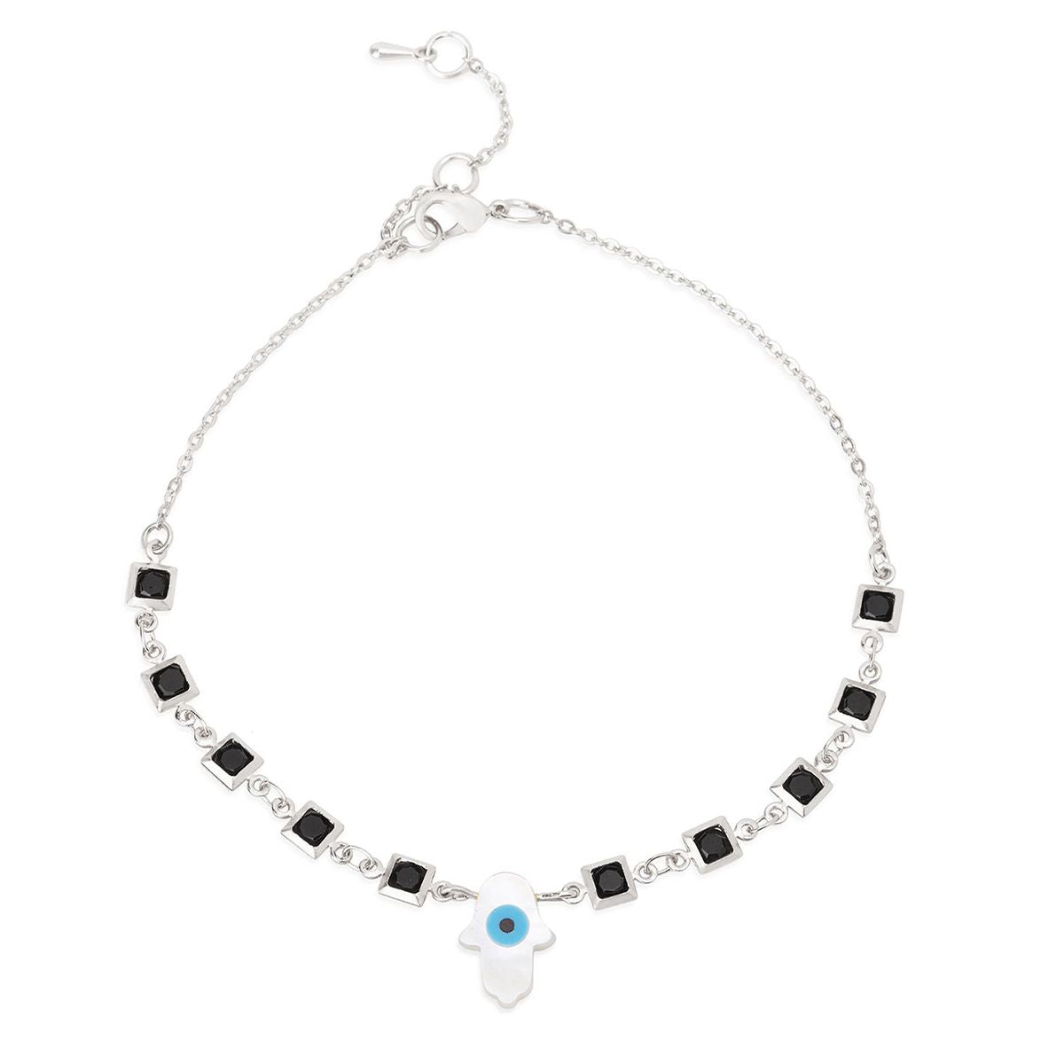 Evil Eye Hama Mother Of Pearl Gold Link Chain Single Charm Anklet Bulk
