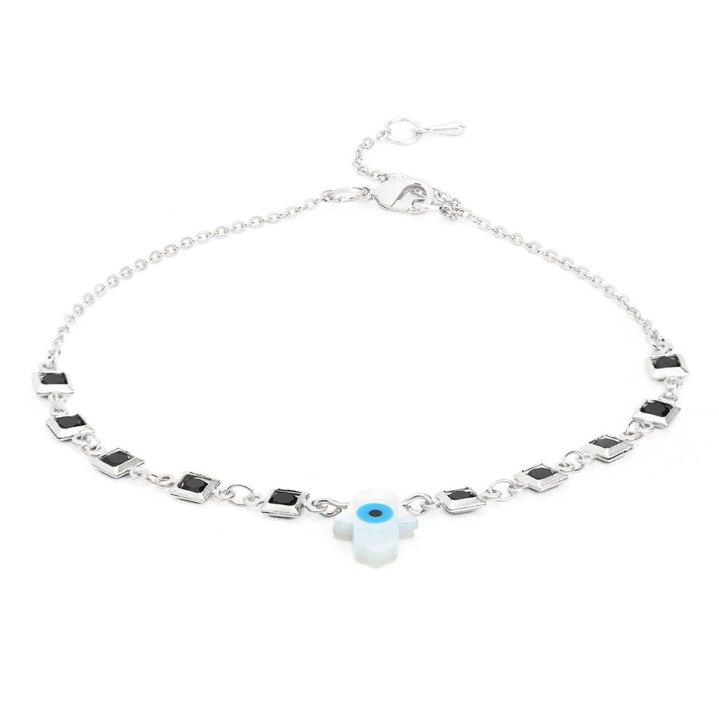 Evil Eye Hama Mother Of Pearl Gold Link Chain Single Charm Anklet Bulk
