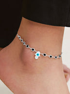 Evil Eye Hama Mother Of Pearl Gold Link Chain Single Charm Anklet Bulk