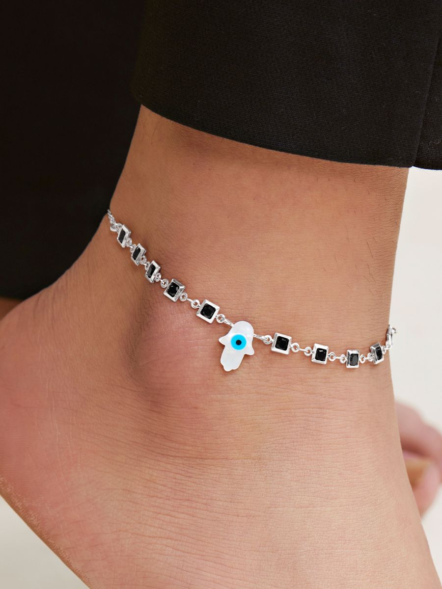 Evil Eye Hama Mother Of Pearl Gold Link Chain Single Charm Anklet Bulk