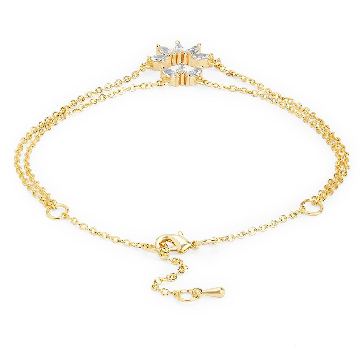 Marquise Cut Cubic Zirconia Gold Link Chain Layer Single Anklet Bulk