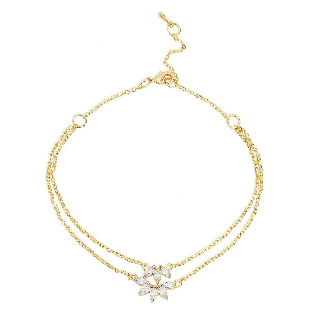 Marquise Cut Cubic Zirconia Gold Link Chain Layer Single Anklet Bulk