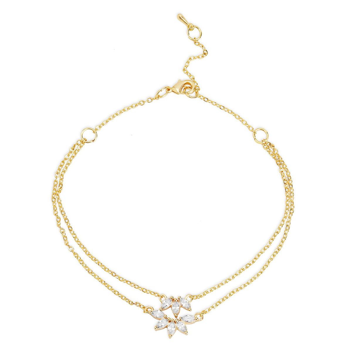 Marquise Cut Cubic Zirconia Gold Link Chain Layer Single Anklet Bulk