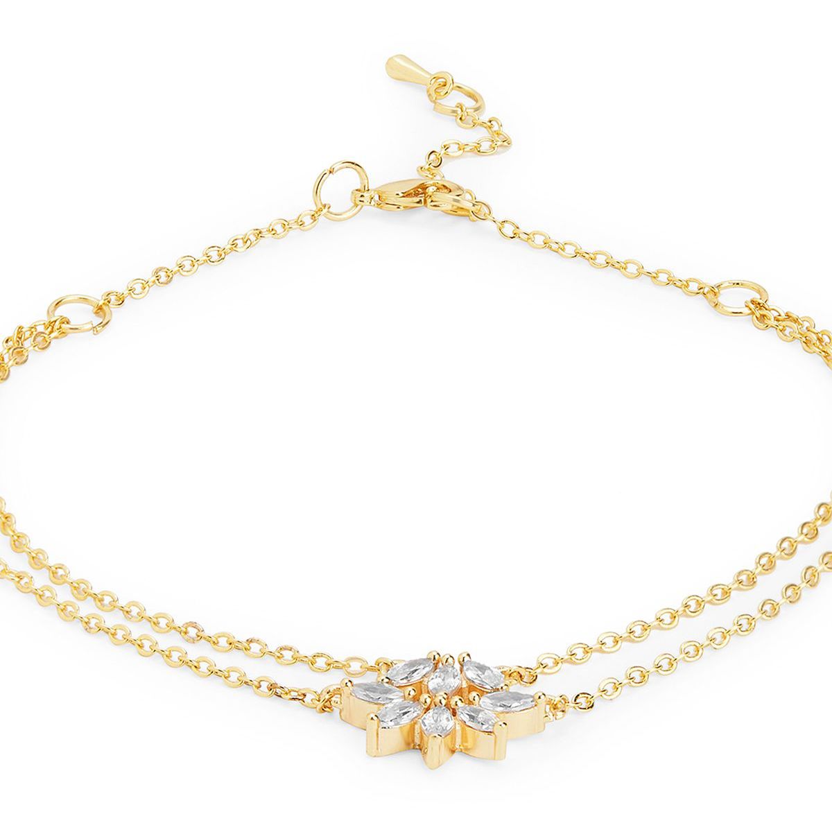 Marquise Cut Cubic Zirconia Gold Link Chain Layer Single Anklet Bulk