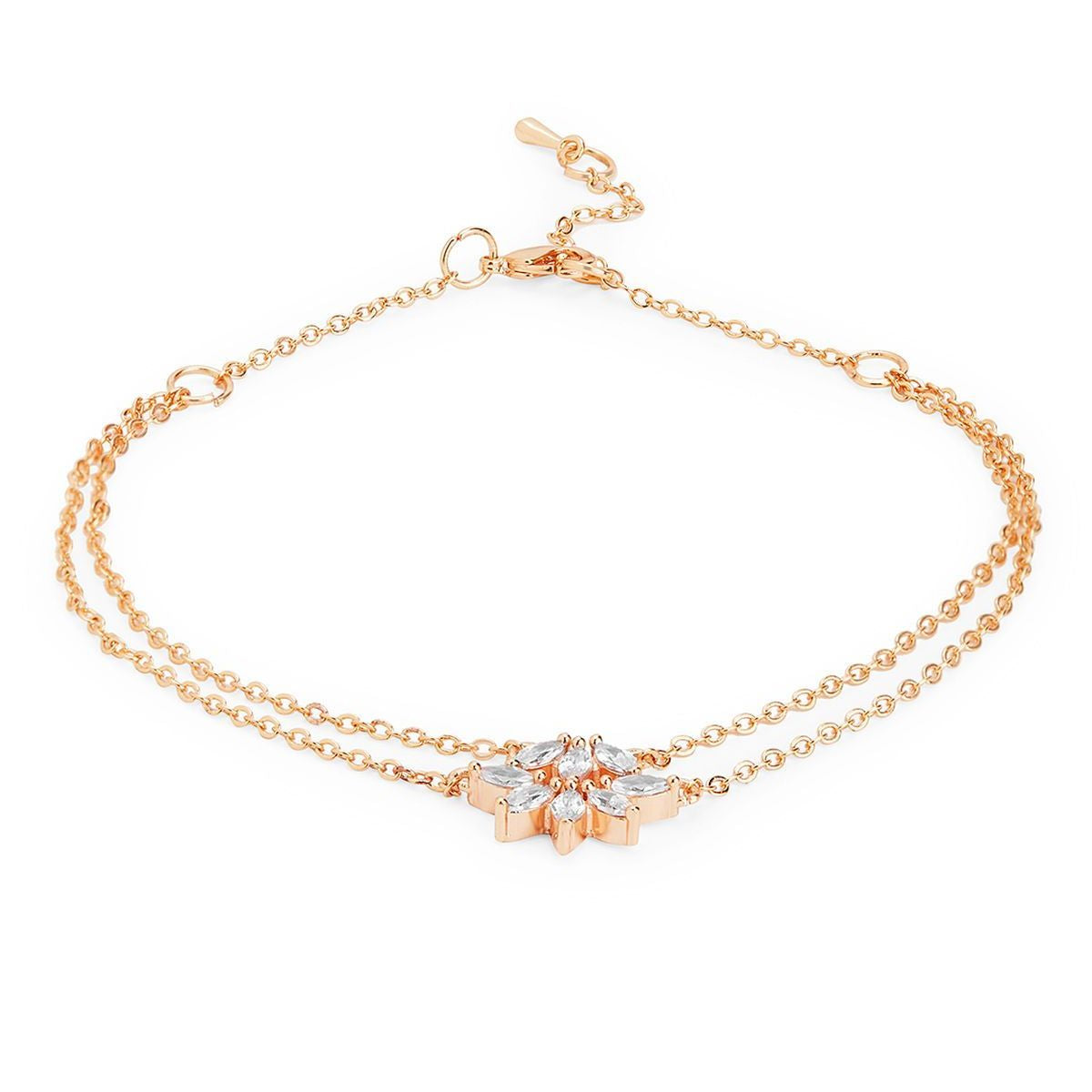 Marquise Cut Cubic Zirconia Gold Link Chain Layer Single Anklet Bulk