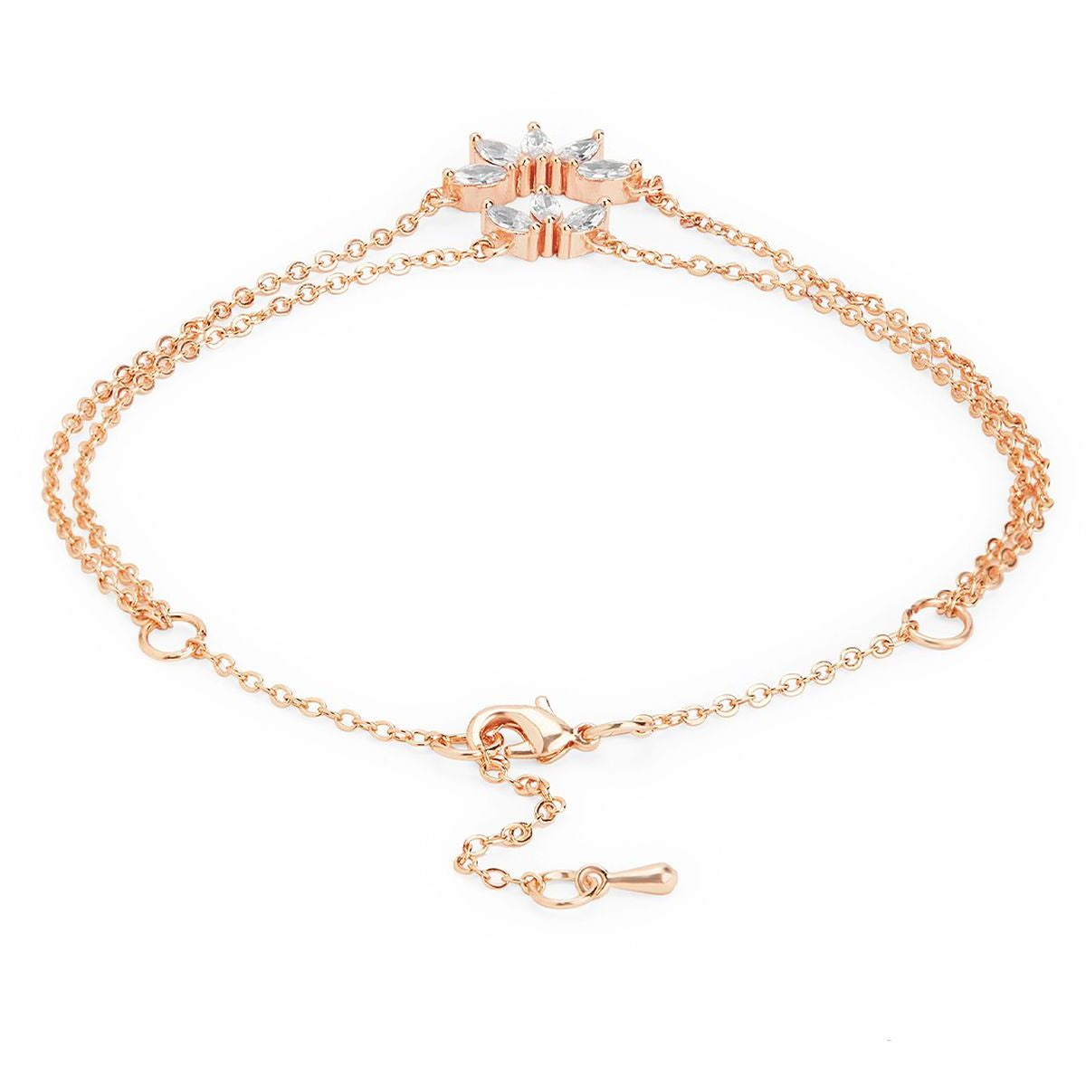 Marquise Cut Cubic Zirconia Gold Link Chain Layer Single Anklet Bulk