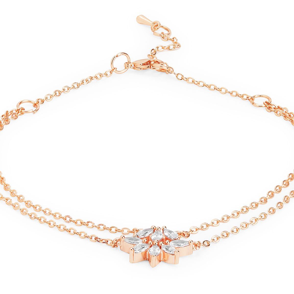 Marquise Cut Cubic Zirconia Gold Link Chain Layer Single Anklet Bulk