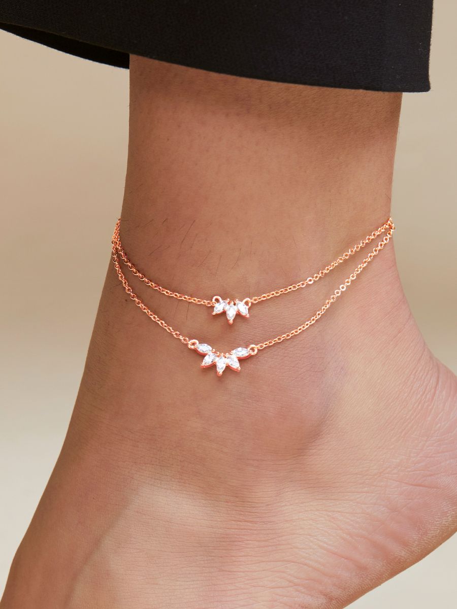 Marquise Cut Cubic Zirconia Gold Link Chain Layer Single Anklet Bulk