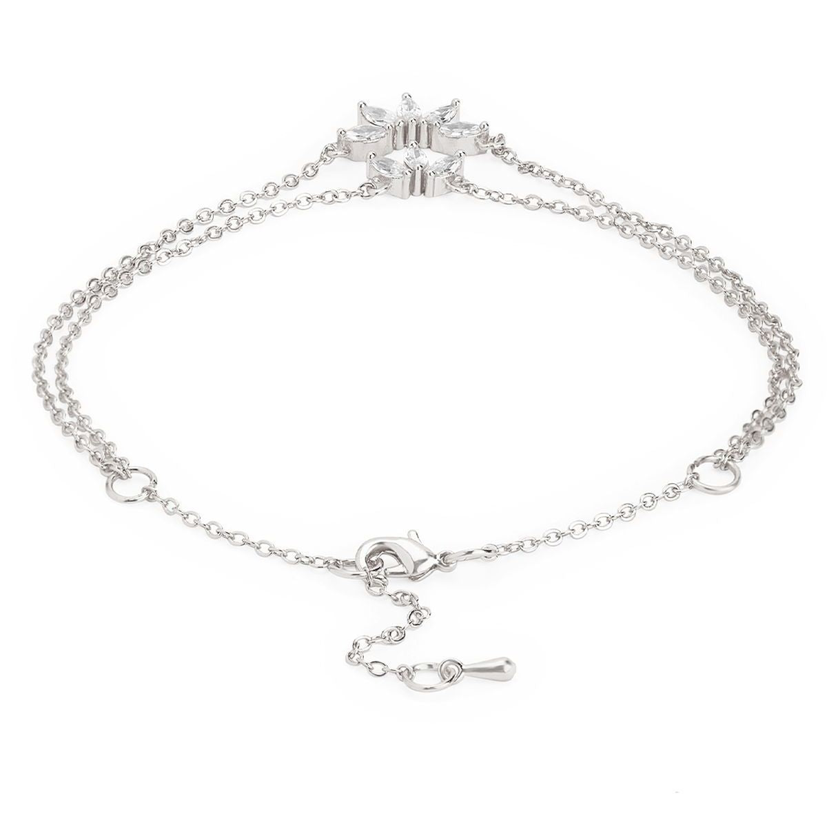Marquise Cut Cubic Zirconia Gold Link Chain Layer Single Anklet Bulk
