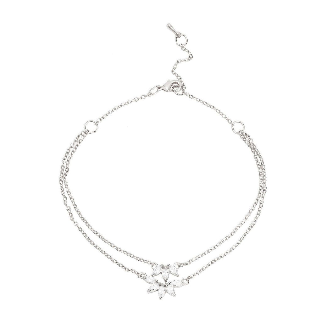 Marquise Cut Cubic Zirconia Gold Link Chain Layer Single Anklet Bulk