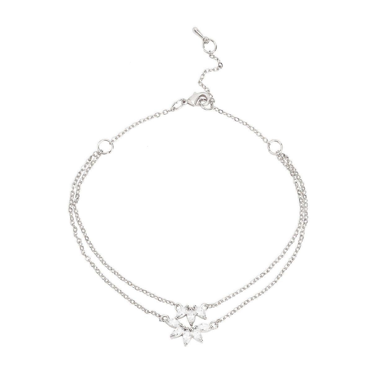 Marquise Cut Cubic Zirconia Gold Link Chain Layer Single Anklet Bulk