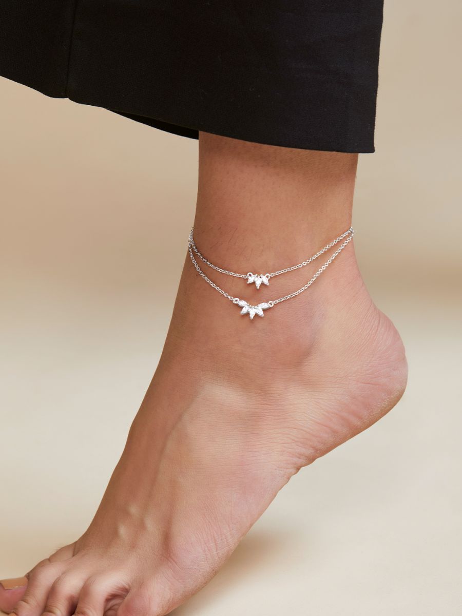 Marquise Cut Cubic Zirconia Gold Link Chain Layer Single Anklet Bulk