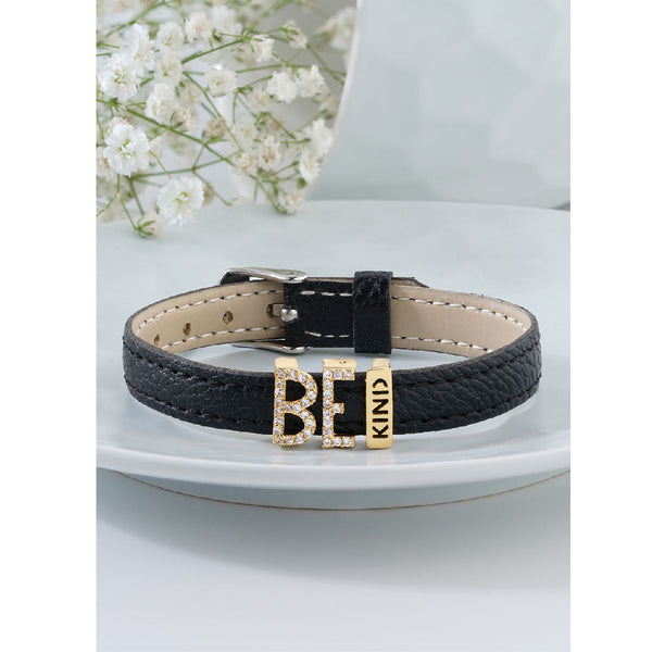 Be Kind CZ Leather Copper Black Gold Wrist Band Bracelet Bulk Main image