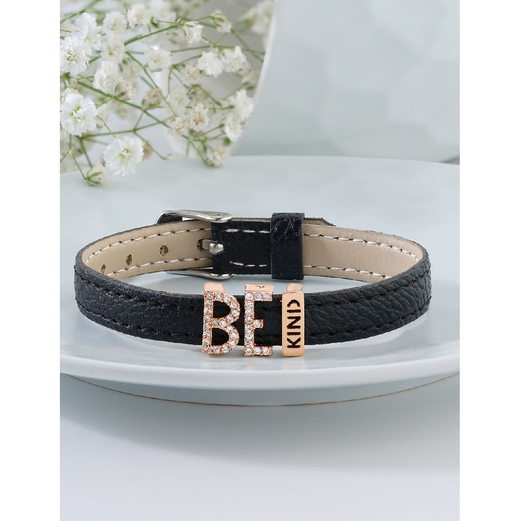 Be Kind CZ Leather Copper Black Gold Wrist Band Bracelet Bulk