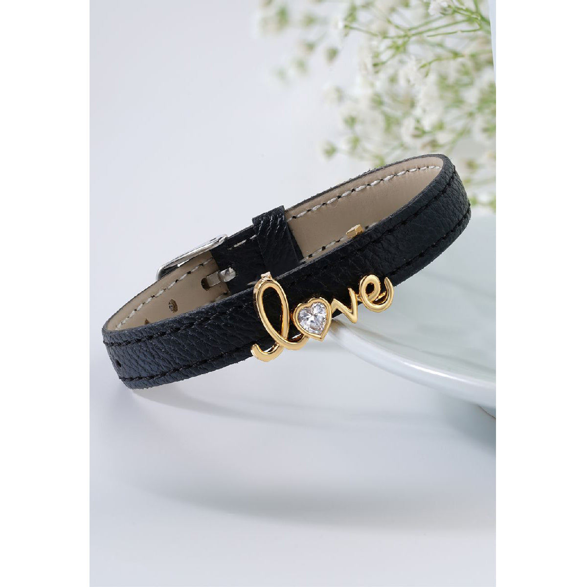 Love Cubic Zirconia Leather Copper Black Gold Wrist Band Bracelet Bulk