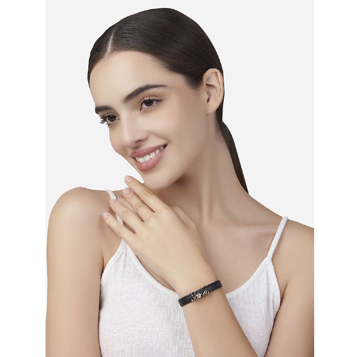 Love Cubic Zirconia Leather Copper Black Gold Wrist Band Bracelet Bulk