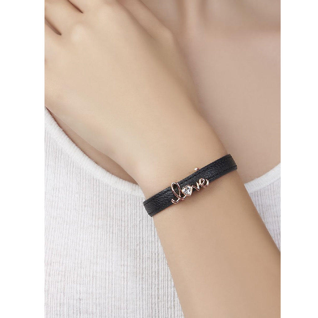 Love Cubic Zirconia Leather Copper Black Gold Wrist Band Bracelet Bulk