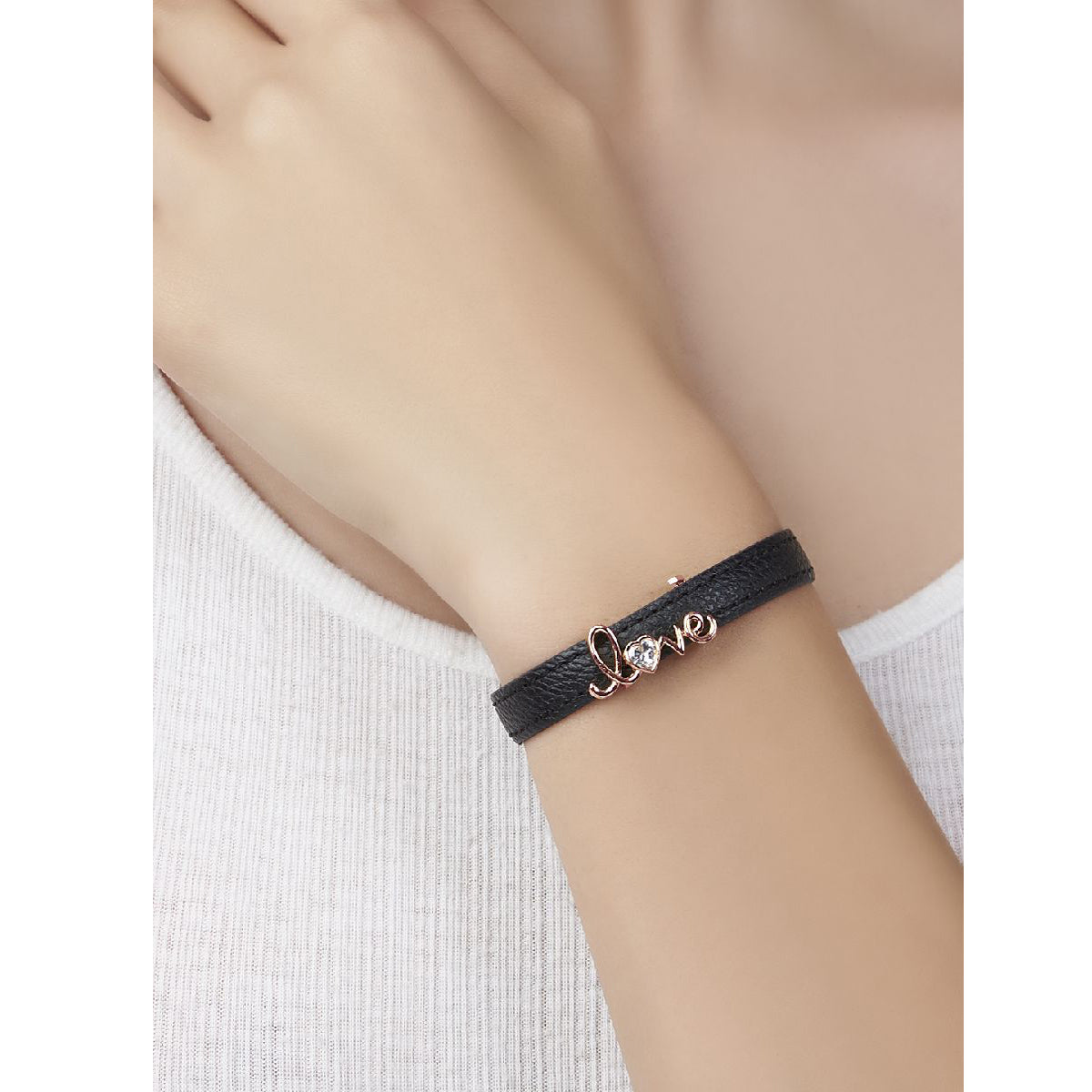 Love Cubic Zirconia Leather Copper Black Gold Wrist Band Bracelet Bulk
