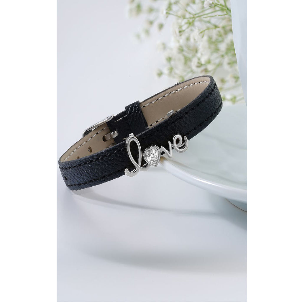 Love Cubic Zirconia Leather Copper Black Gold Wrist Band Bracelet Bulk
