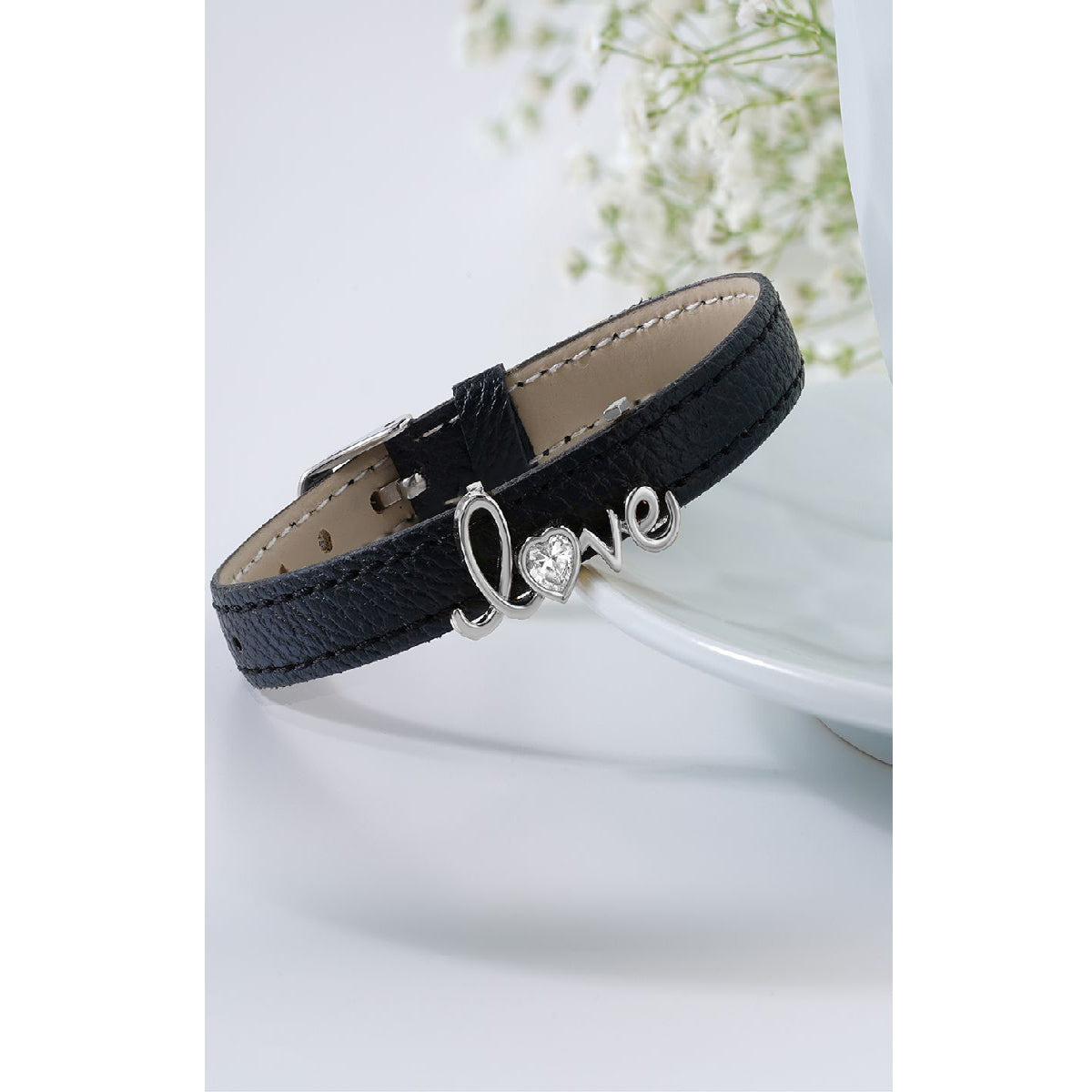 Love Cubic Zirconia Leather Copper Black Gold Wrist Band Bracelet Bulk