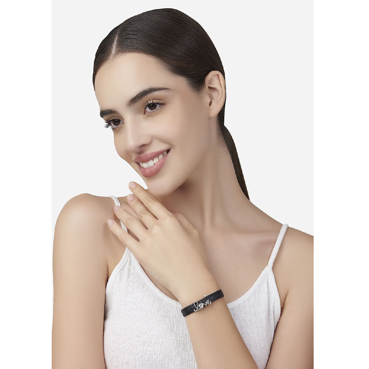 Love Cubic Zirconia Leather Copper Black Gold Wrist Band Bracelet Bulk