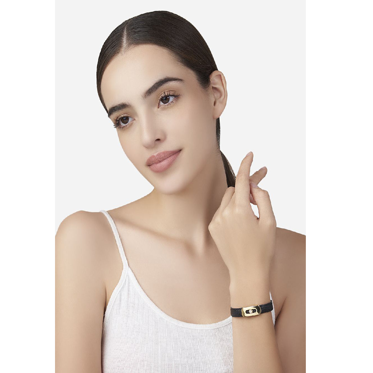 Cubic Zirconia Leather Copper Black Gold Id Wrist Band Bracelet Bulk