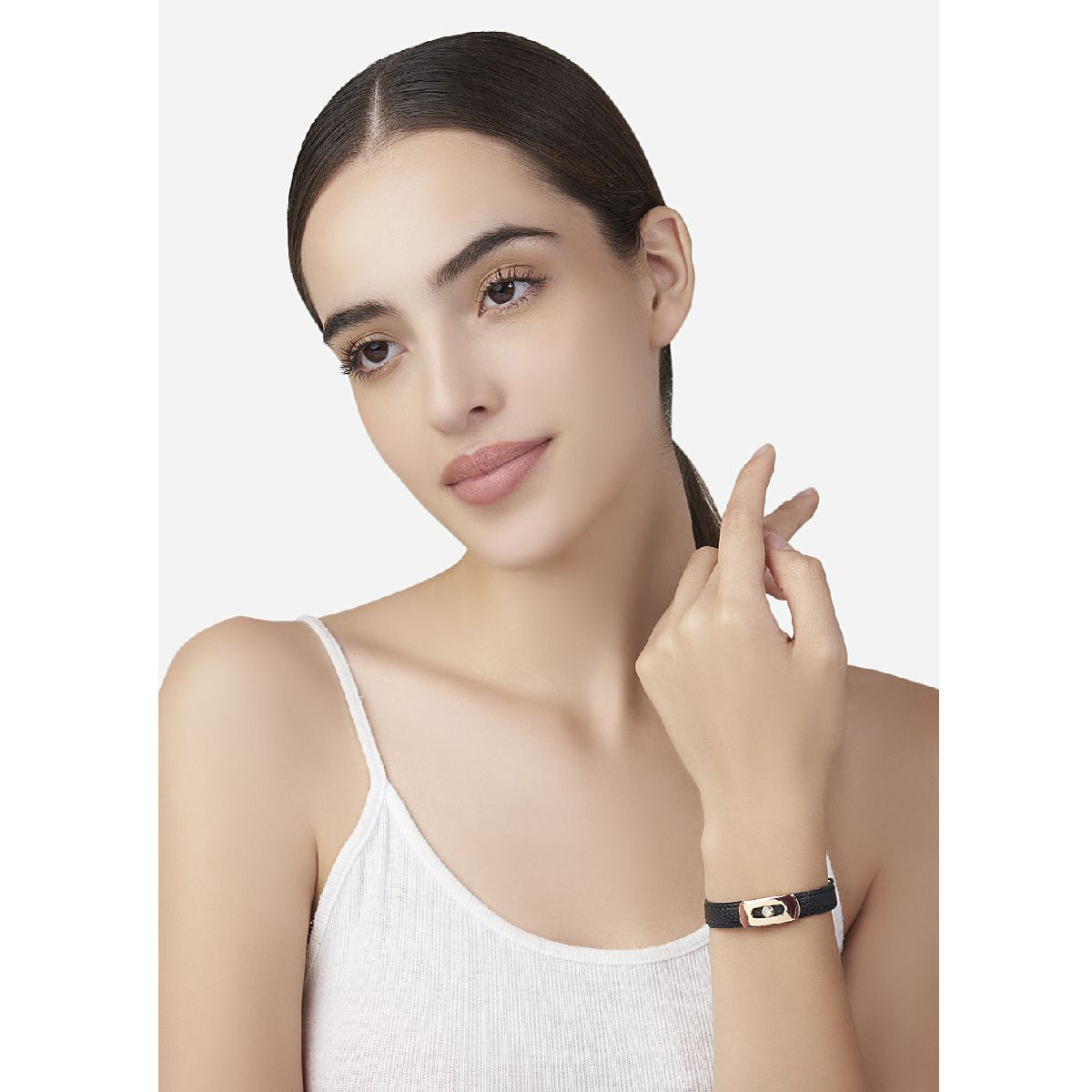 Cubic Zirconia Leather Copper Black Gold Id Wrist Band Bracelet Bulk