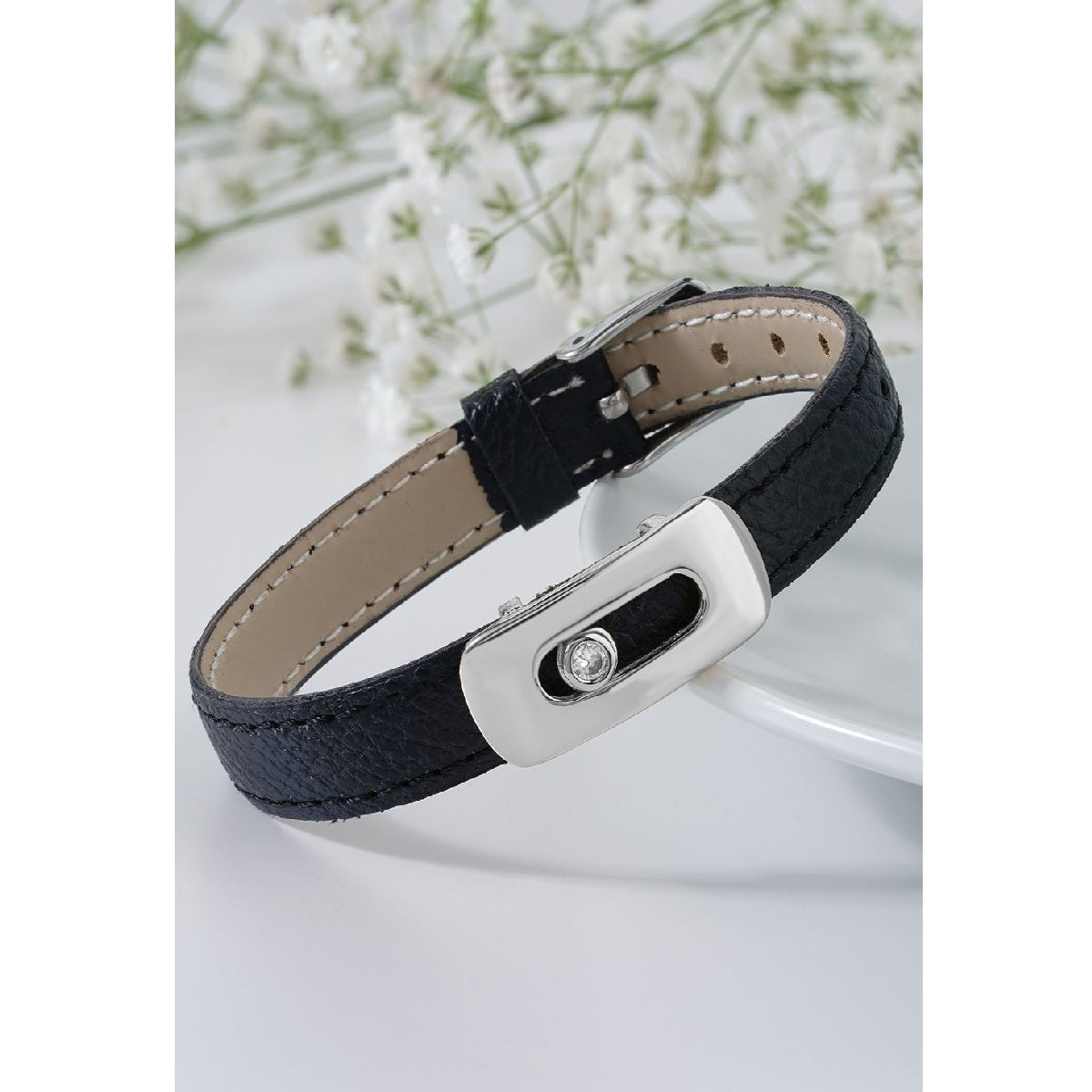 Cubic Zirconia Leather Copper Black Gold Id Wrist Band Bracelet Bulk