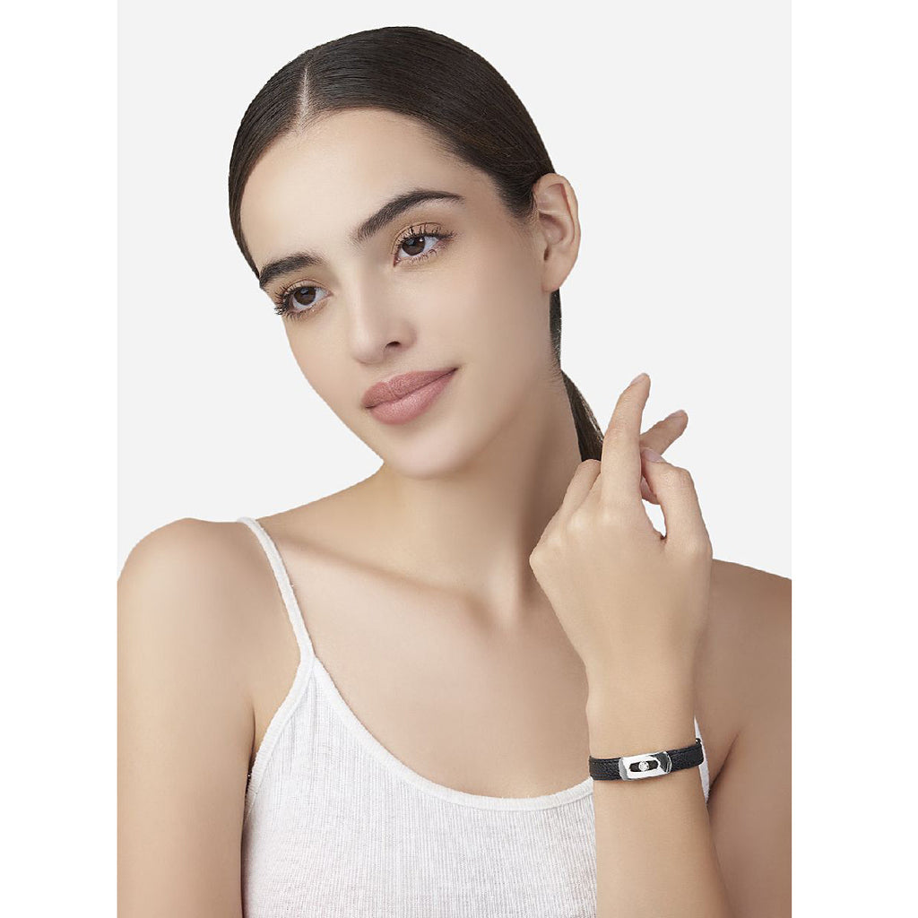 Cubic Zirconia Leather Copper Black Gold Id Wrist Band Bracelet Bulk
