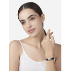 Cubic Zirconia Leather Copper Black Gold Id Wrist Band Bracelet Bulk