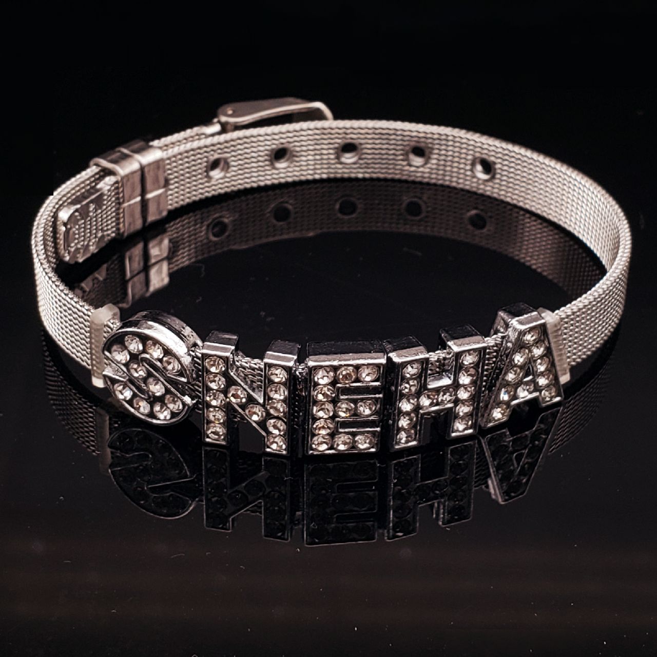 Personalised Name Alphabet Initial Letter Stainless Steel Rhinestone Bracelet