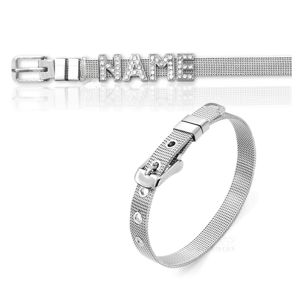 Personalised Name Alphabet Initial Letter Stainless Steel Rhinestone Bracelet