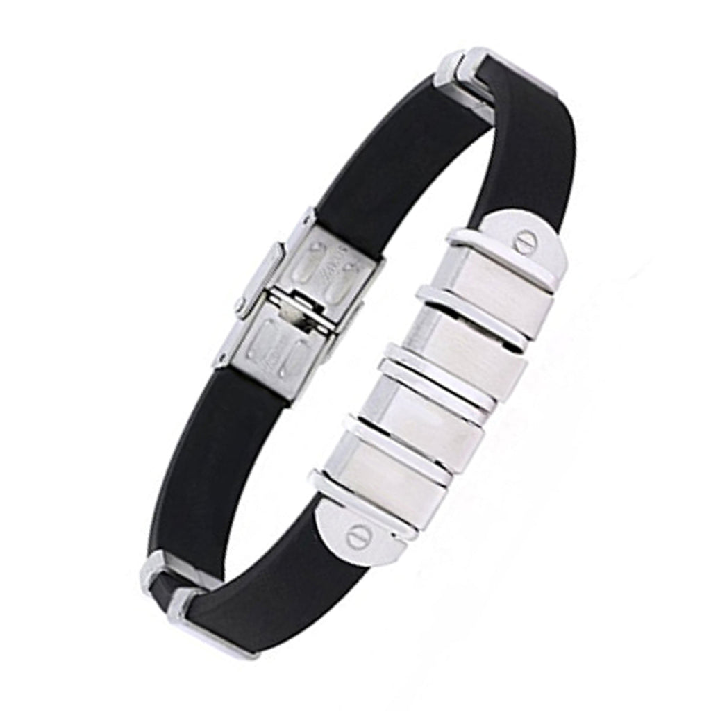 Black Surgical Stainless Steel Rubber Bracelet For Men Bulk