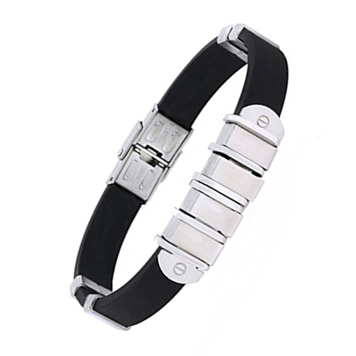 Black Surgical Stainless Steel Rubber Bracelet For Men Bulk