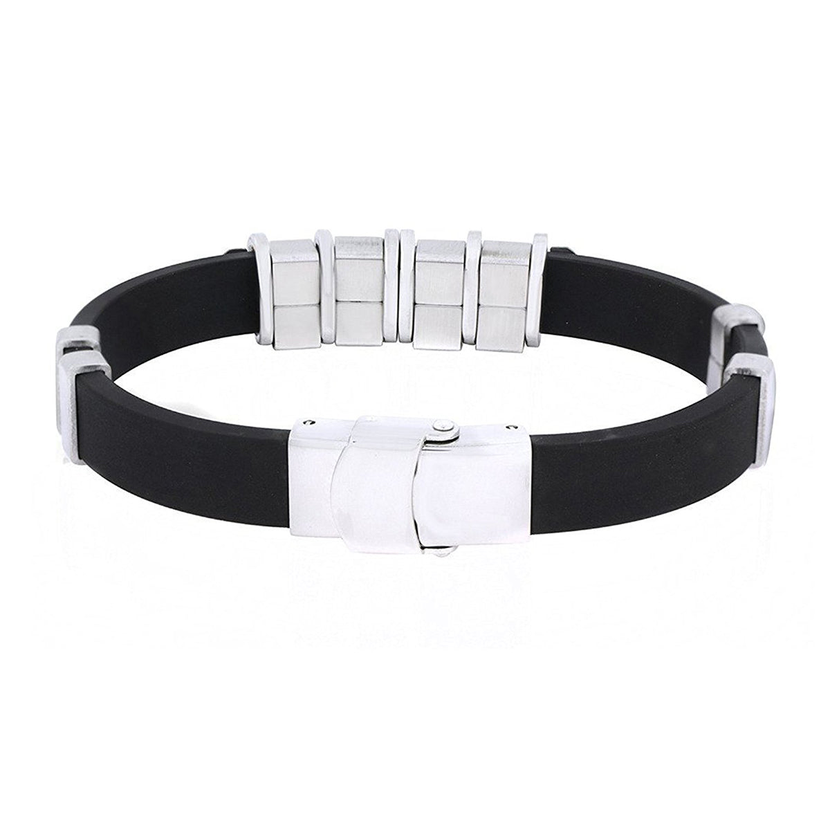 Black Surgical Stainless Steel Rubber Bracelet For Men Bulk