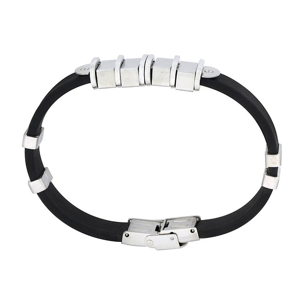Black Surgical Stainless Steel Rubber Bracelet For Men Bulk