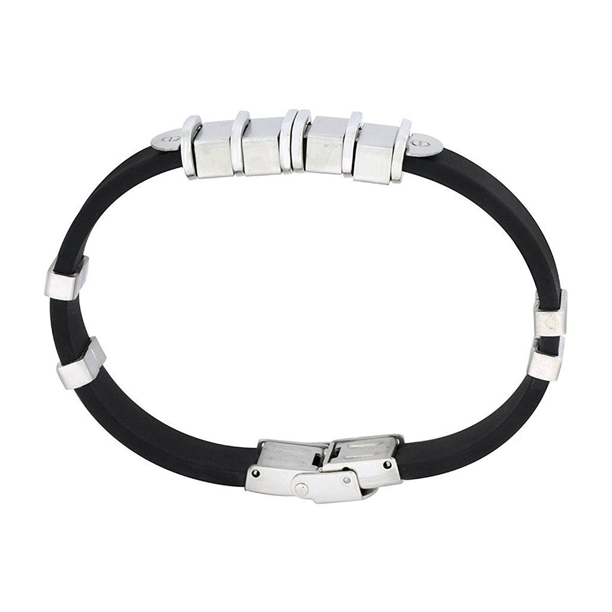 Black Surgical Stainless Steel Rubber Bracelet For Men Bulk