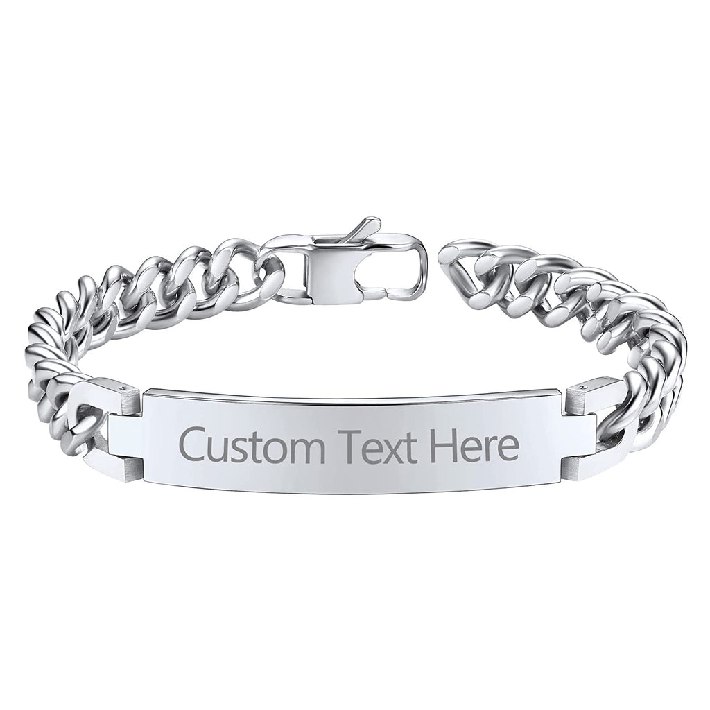 Engrave Letter Name Stainless Steel Chain Id Bracelet For Men Bulk